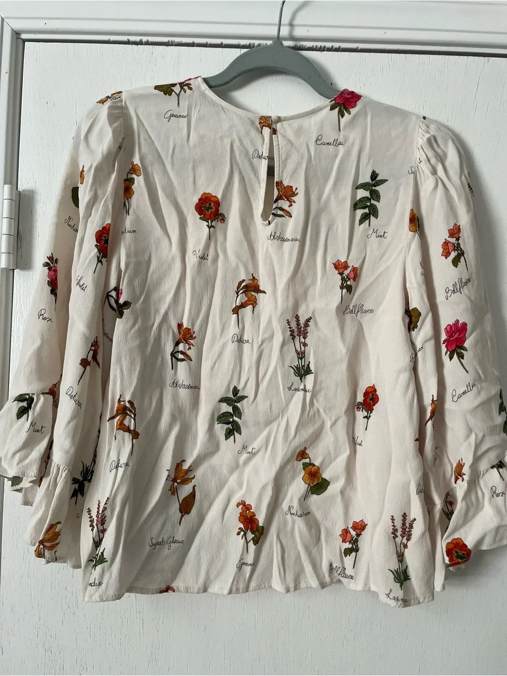 Zara Cream Floral Long-Sleeve Blouse